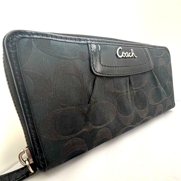 Coach Signature C Pleated Accordion Zip Wallet Black - Picture 3 of 7